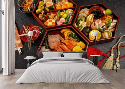 典型的な日本料理　Japanese food  New Year dishes (OSECHI) Wall mural